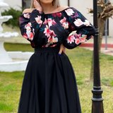 Rochie neagra cu imprimeuri florale Seleny